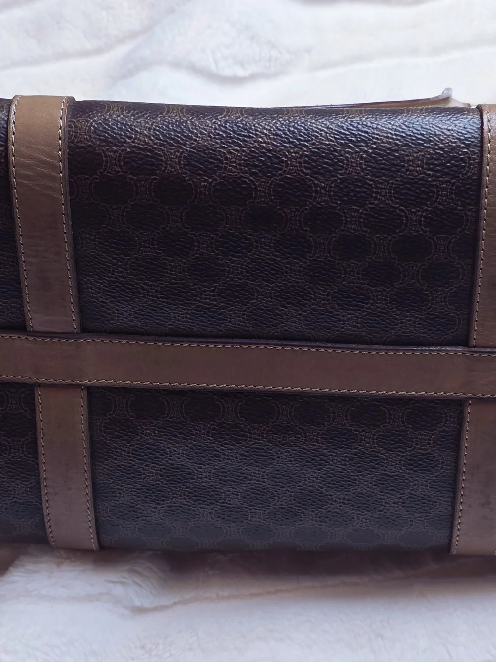 Celine Brown Macadam Canvas Satchel with Tan Leather Trim - Picture 6 of 15
